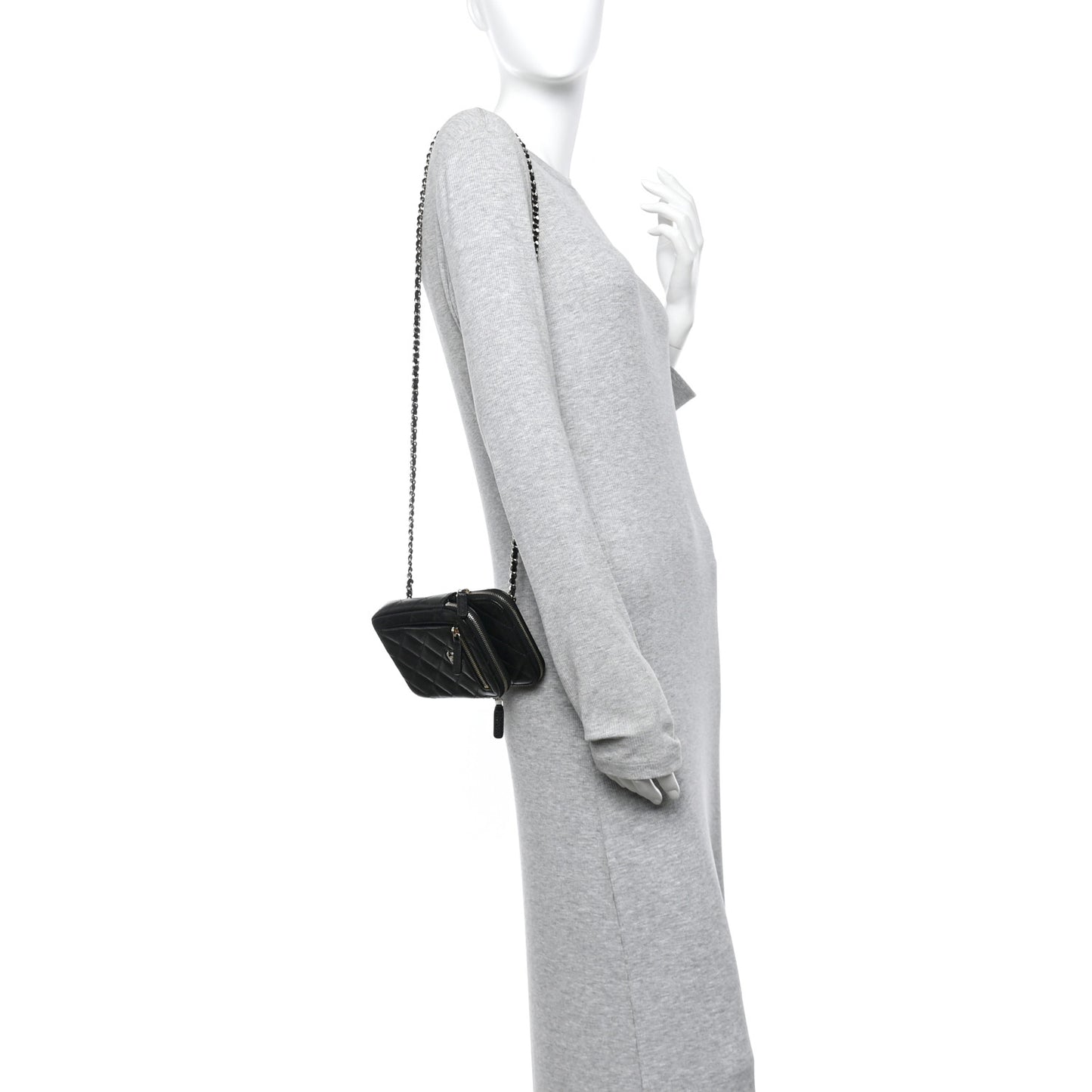 Caviar Quilted Phone Holder With Chain Black