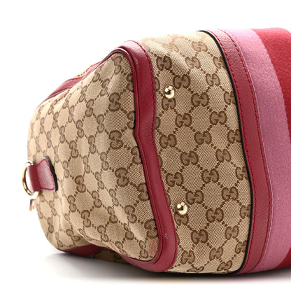 Gucci Monogram Cellarius Calfskin Vintage Web Medium Boston  Beige Ebony Soft Burgundy Peonia Flower 9 of 12
