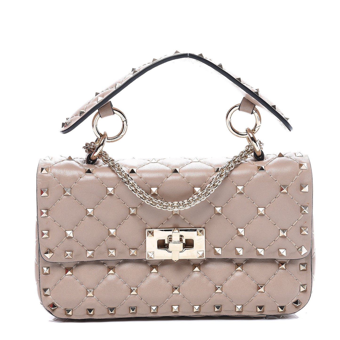Nappa Small Rockstud Spike Shoulder Bag Poudre
