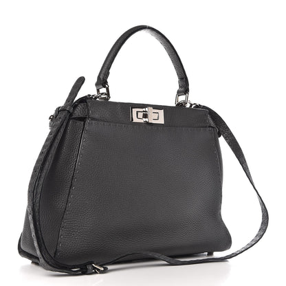 Fendi Cuoio Romano Selleria Bi-Color Medium Peekaboo Iconic Satchel Asfalto Latte 3 of 10