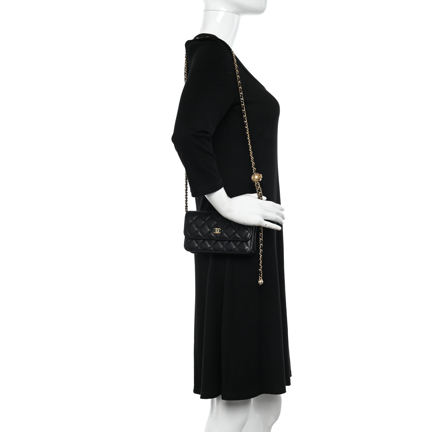 Chanel Lambskin Pearl Crush Quilted Flap Phone Holder With Chain Black 2 of 12