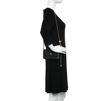 Chanel Lambskin Pearl Crush Quilted Flap Phone Holder With Chain Black 2 of 12
