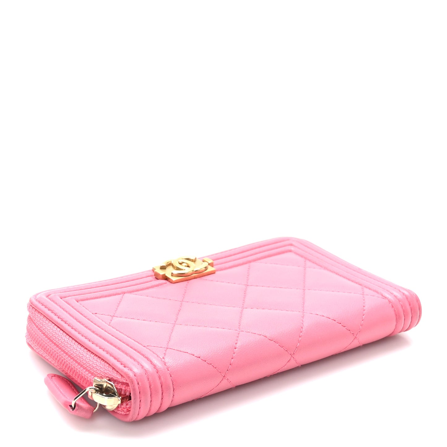 Lambskin Quilted Small Boy Zip Around Wallet Pink