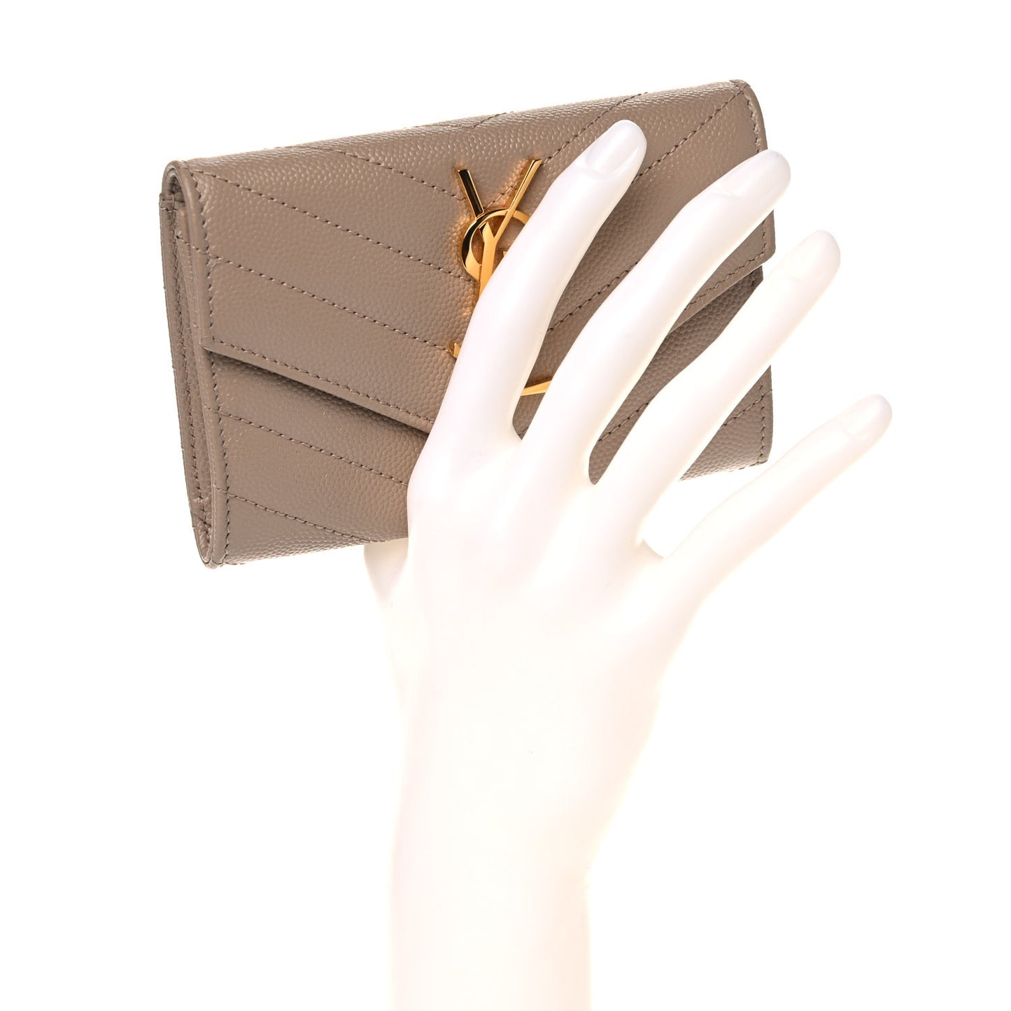 Grain De Poudre Matelasse Chevron Small Monogram Envelope Wallet Dark Beige