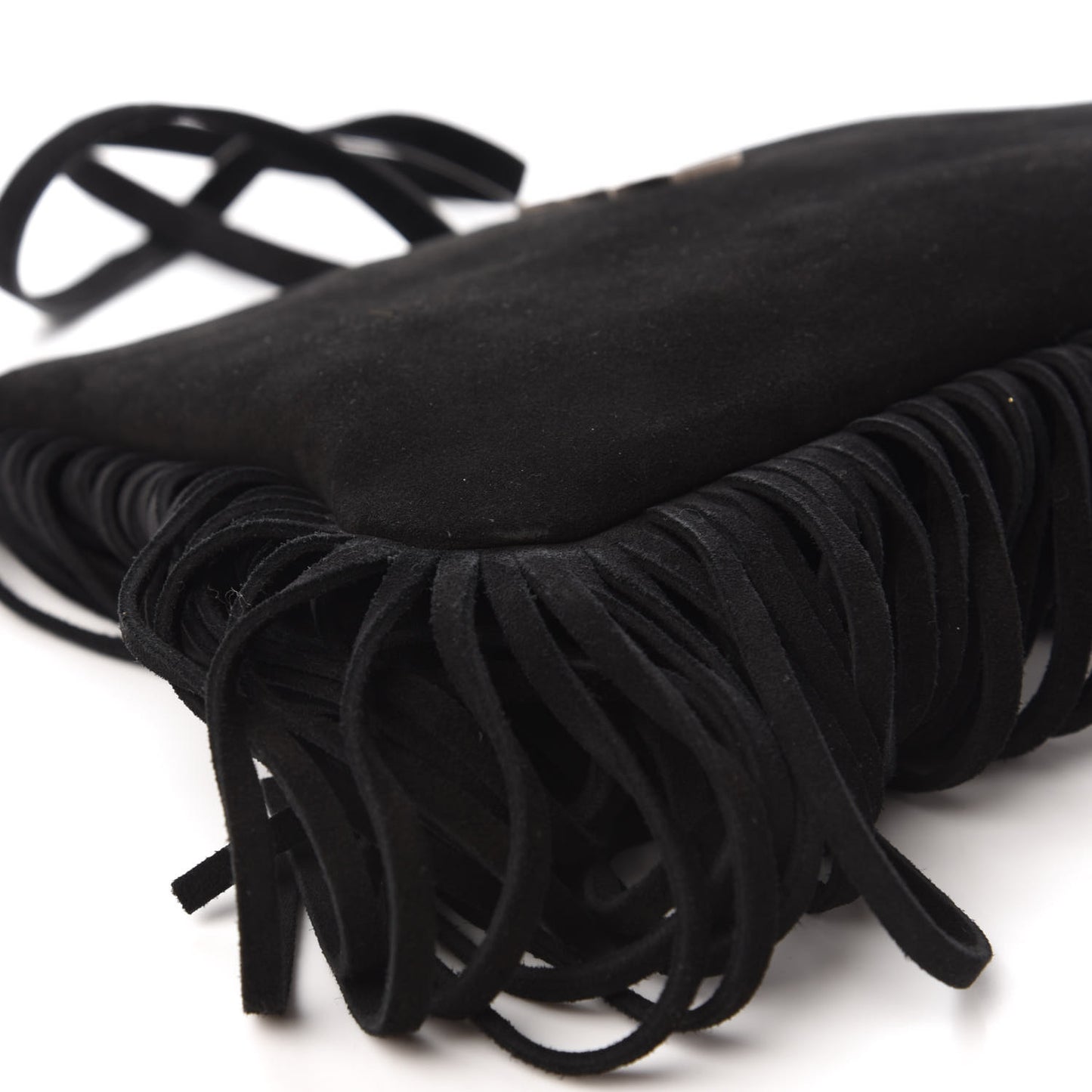 Suede Calfskin Small Fringe Crossbody Bag Black