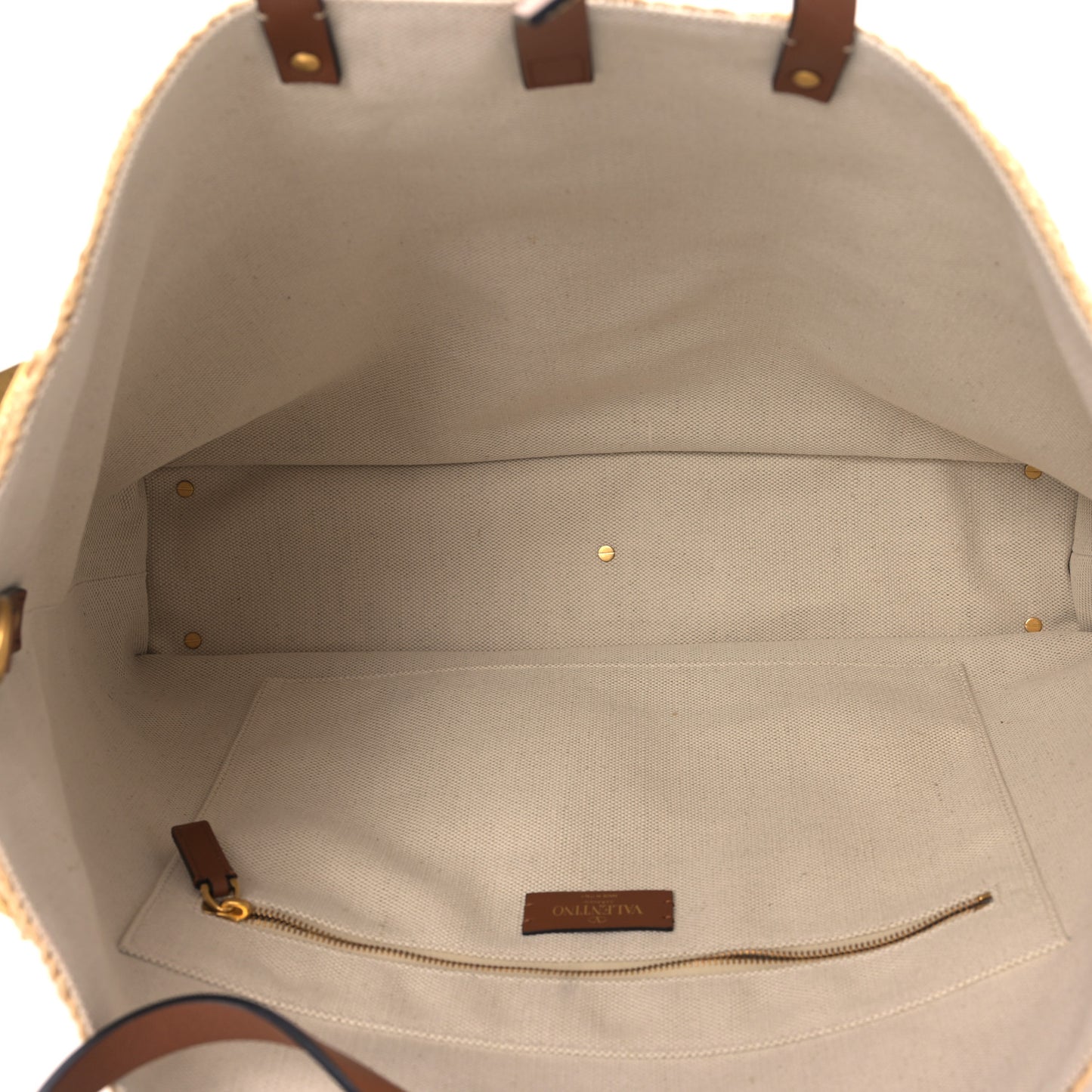 Raffia Calfskin Large Roman Stud Tote Naturale