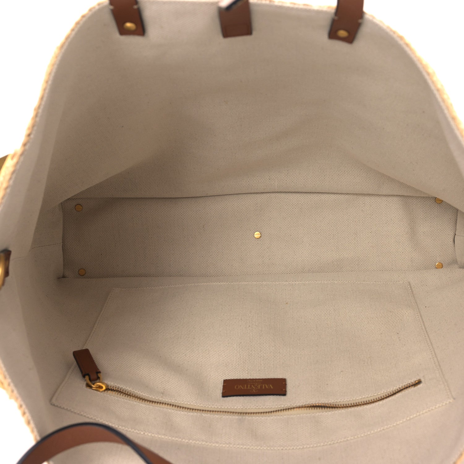 Valentino Garavani Raffia Calfskin Large Roman Stud Tote Naturale 5 of 8