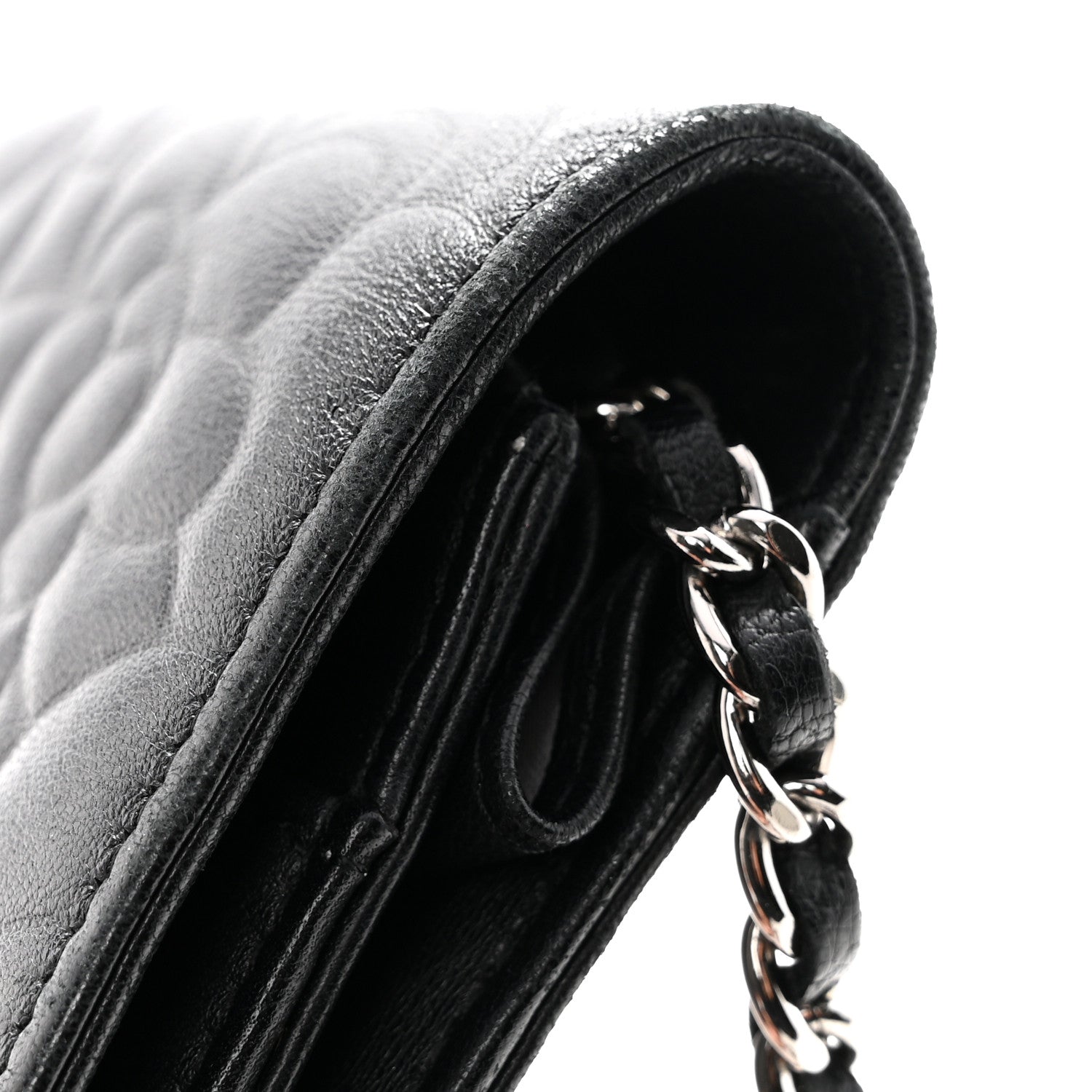 Chanel Lambskin Camellia Embossed Wallet On Chain WOC Black 15 of 15
