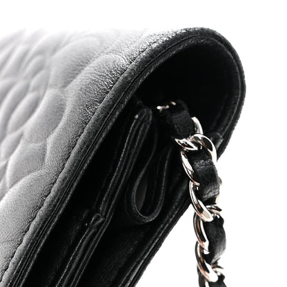 Chanel Lambskin Camellia Embossed Wallet On Chain WOC Black 15 of 15