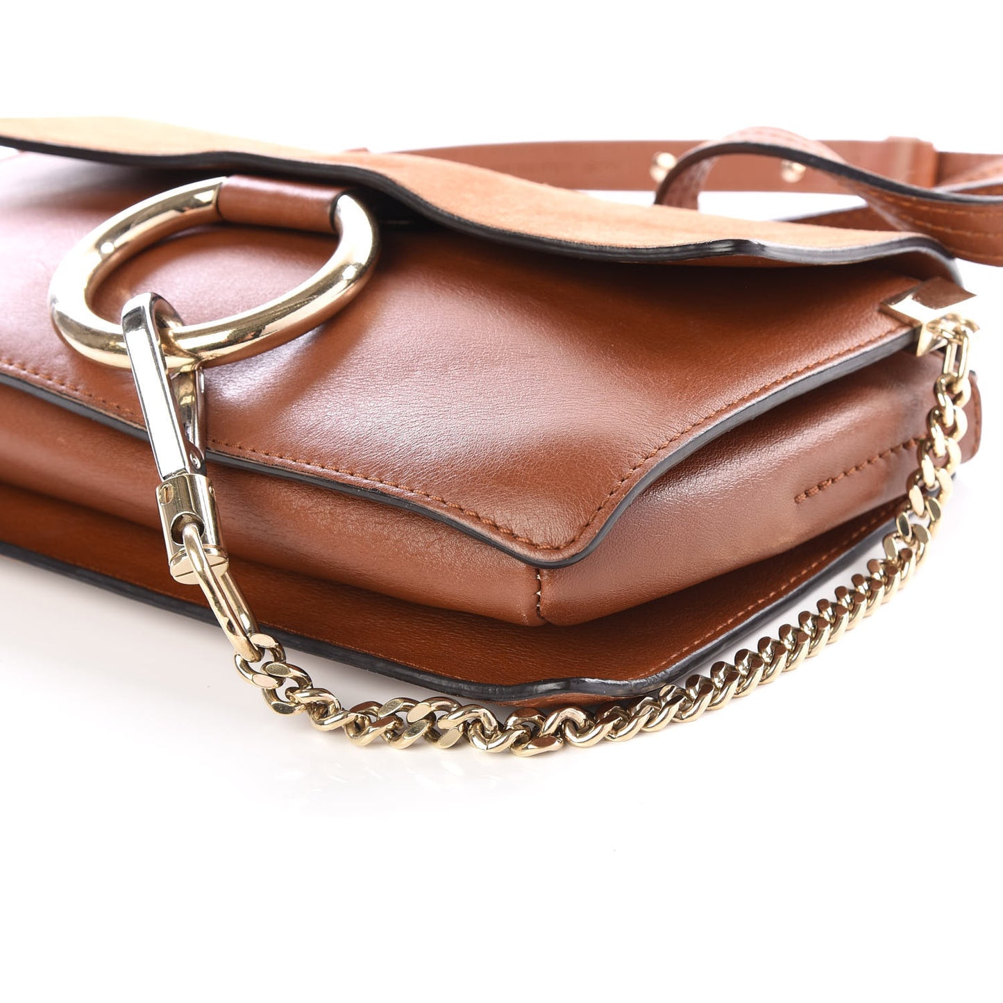 Suede Calfskin Small Faye Shoulder Bag Tobacco