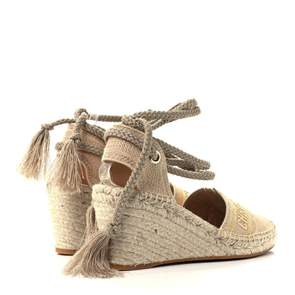 Christian Dior Canvas Embroidered Granville Ankle Tie Espadrille Wedges 40 Cream 4 of 11