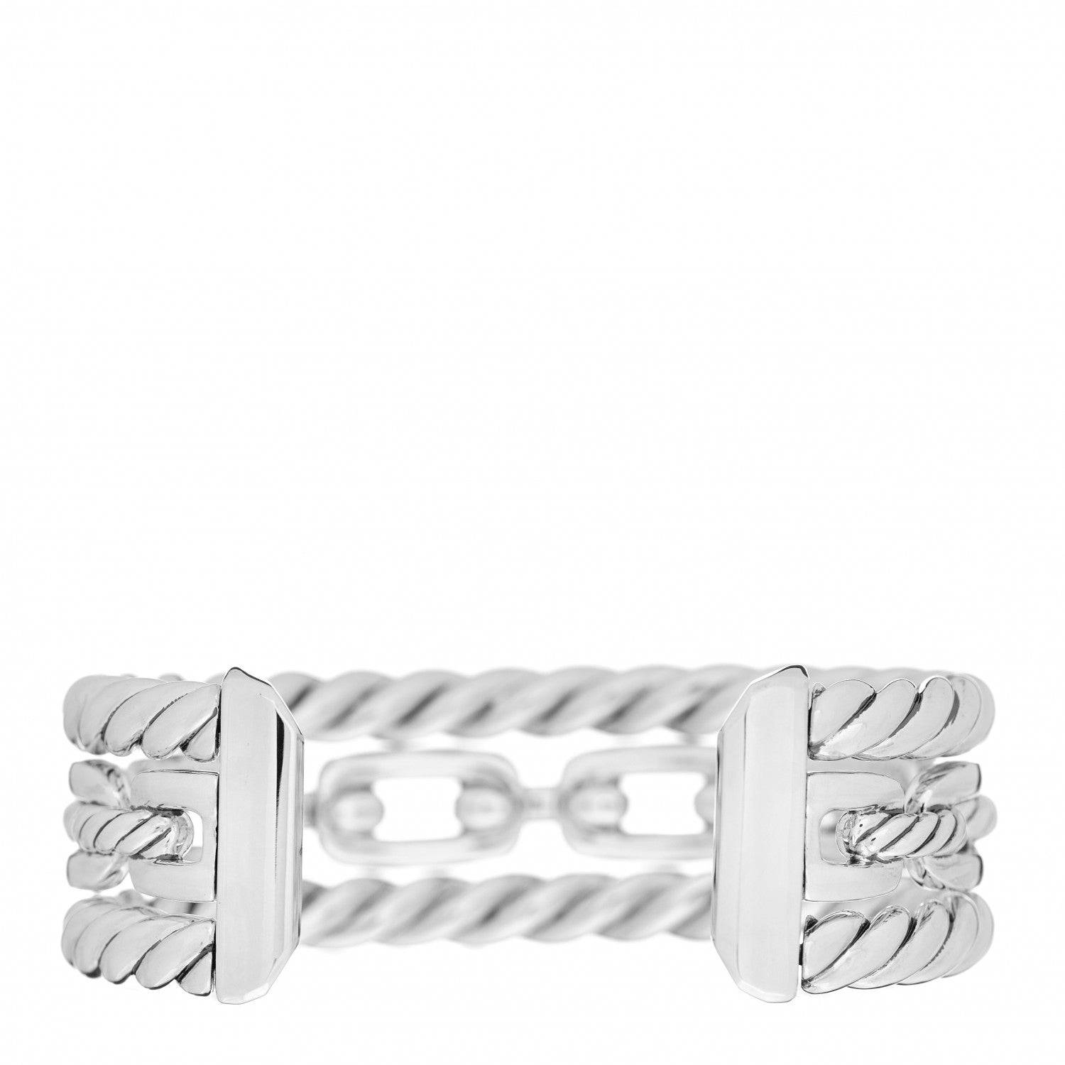 David Yurman Sterling Silver Diamond Wellesley Link Three-Row Cuff Bracelet 3 of 4
