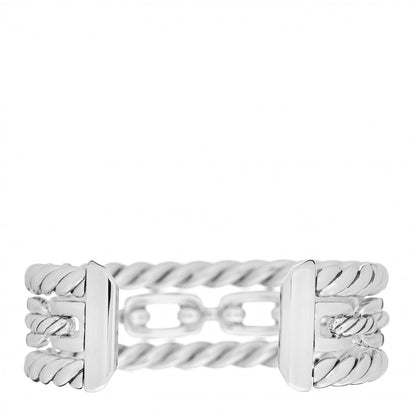 David Yurman Sterling Silver Diamond Wellesley Link Three-Row Cuff Bracelet 3 of 4