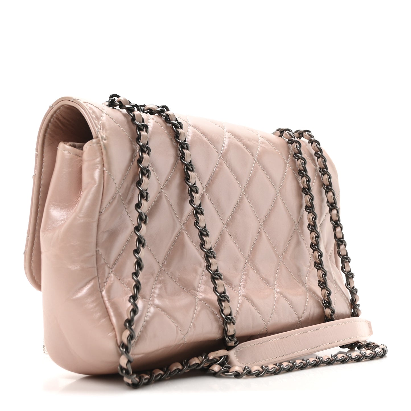 Glazed Calfskin Quilted Coco Pleats Flap Pink