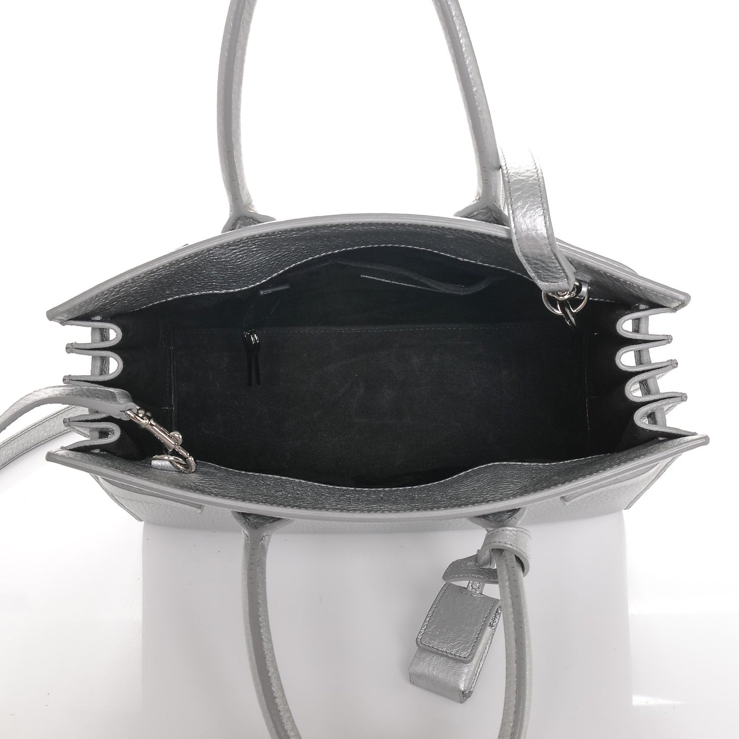 Metallic Grained Calfskin Baby Sac De Jour Silver