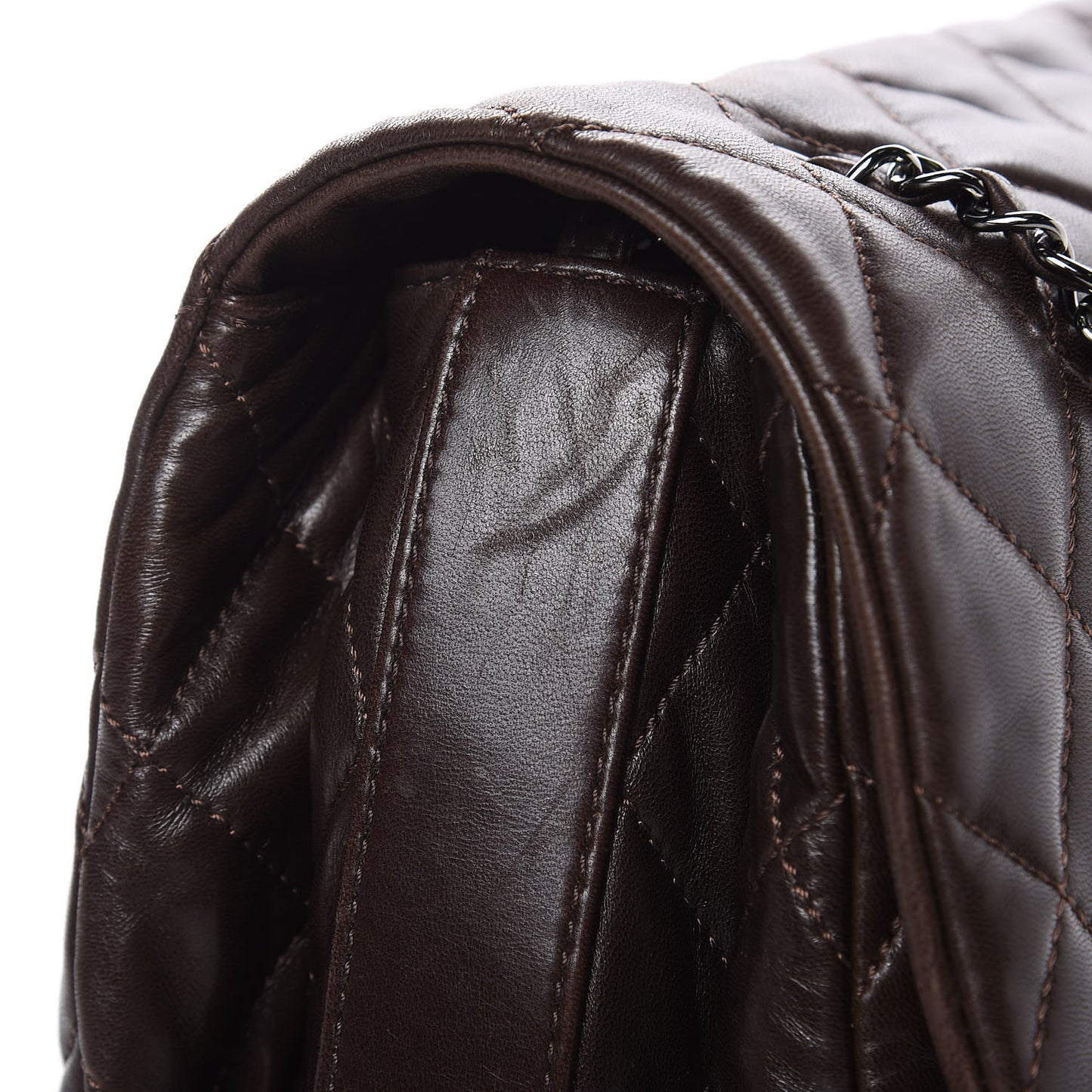 Lambskin Quilted Large 3 Flap Dark Brown