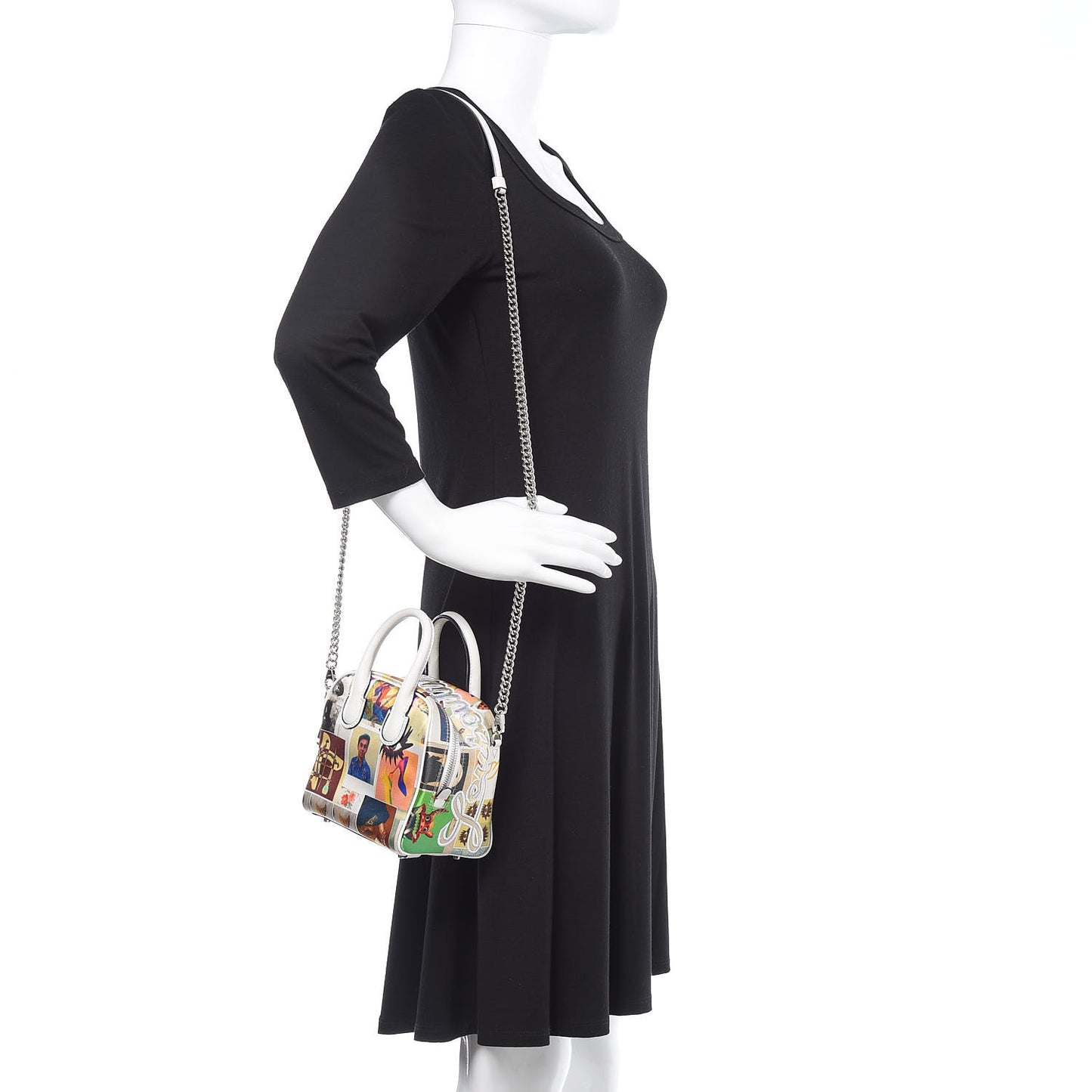 Crepe Satin Calfskin Nano Collage Marie Jane Top Handle Snow Platine