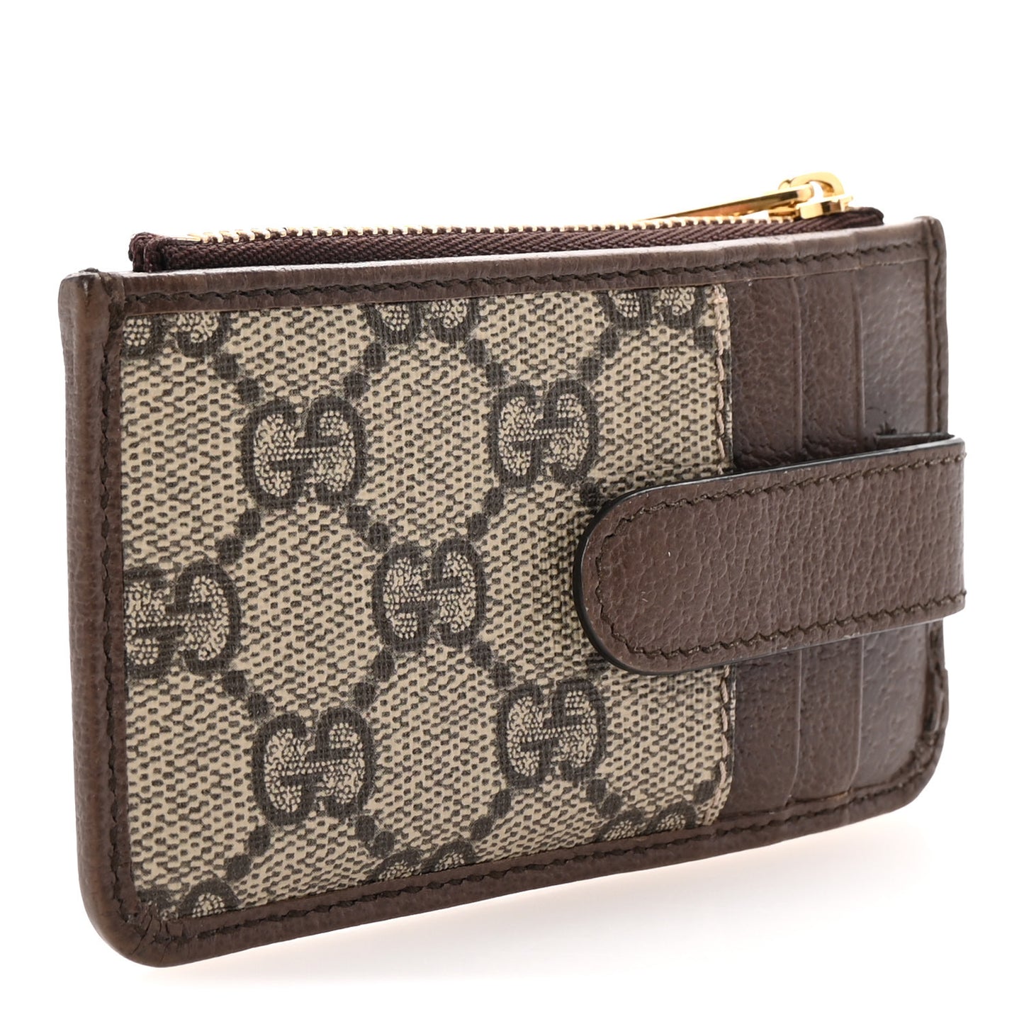 GG Supreme Monogram Web Ophidia Zip Card Case Brown