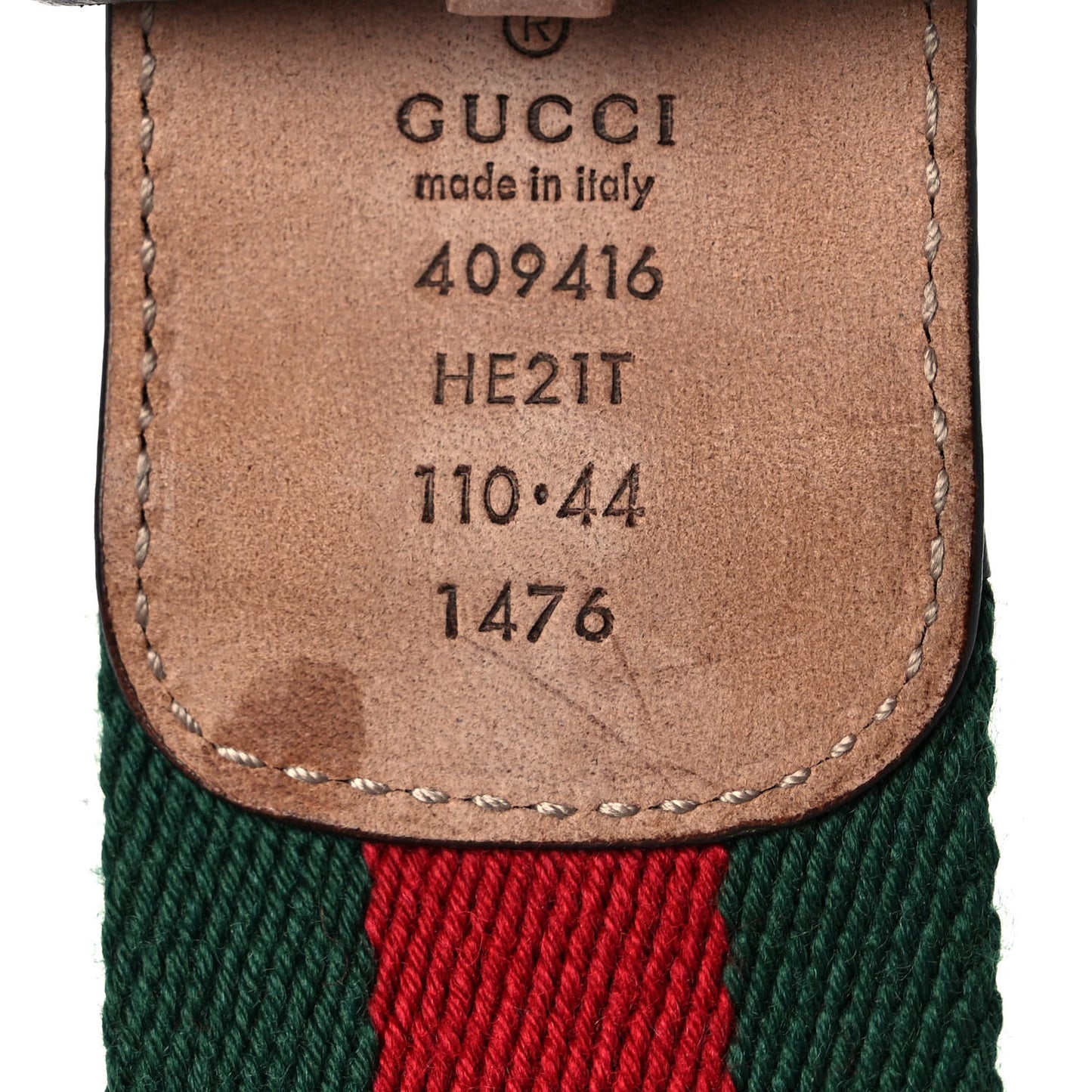 Nylon Textured Calfskin Double G Web 40mm Belt 110 44 Green Red Dark Cocoa
