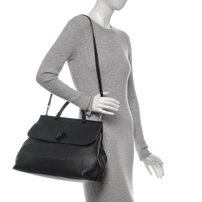 Gucci Pebbled Calfskin Large Bamboo Daily Top Handle Bag Black 2 of 6