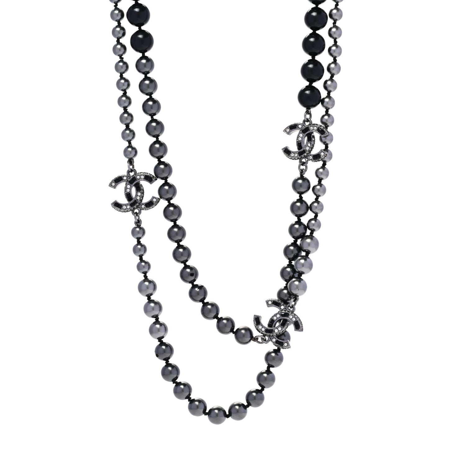 Ruthenium Crystal Pearl Beaded CC Long Necklace