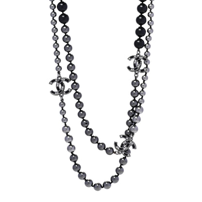Chanel Ruthenium Crystal Pearl Beaded CC Long Necklace 1 of 6