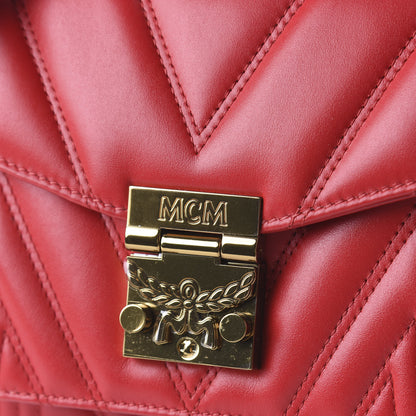 MCM Lambskin Quilted Small Patricia Crossbody Bag Ruby Red 10 of 10