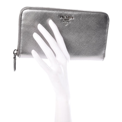 Prada Saffiano Metal Zip Around Wallet Argento 2 of 8