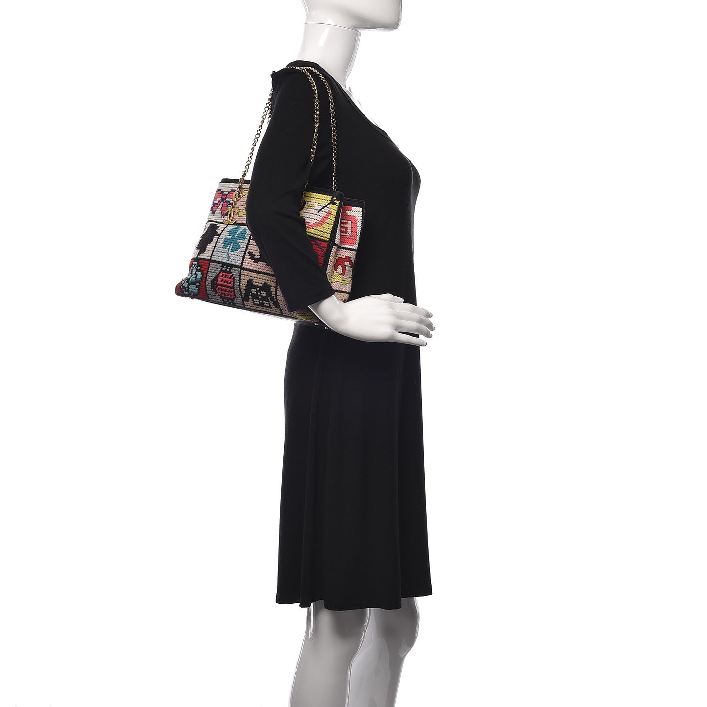 Needlepoint Precious Symbols Shoulder Bag Black