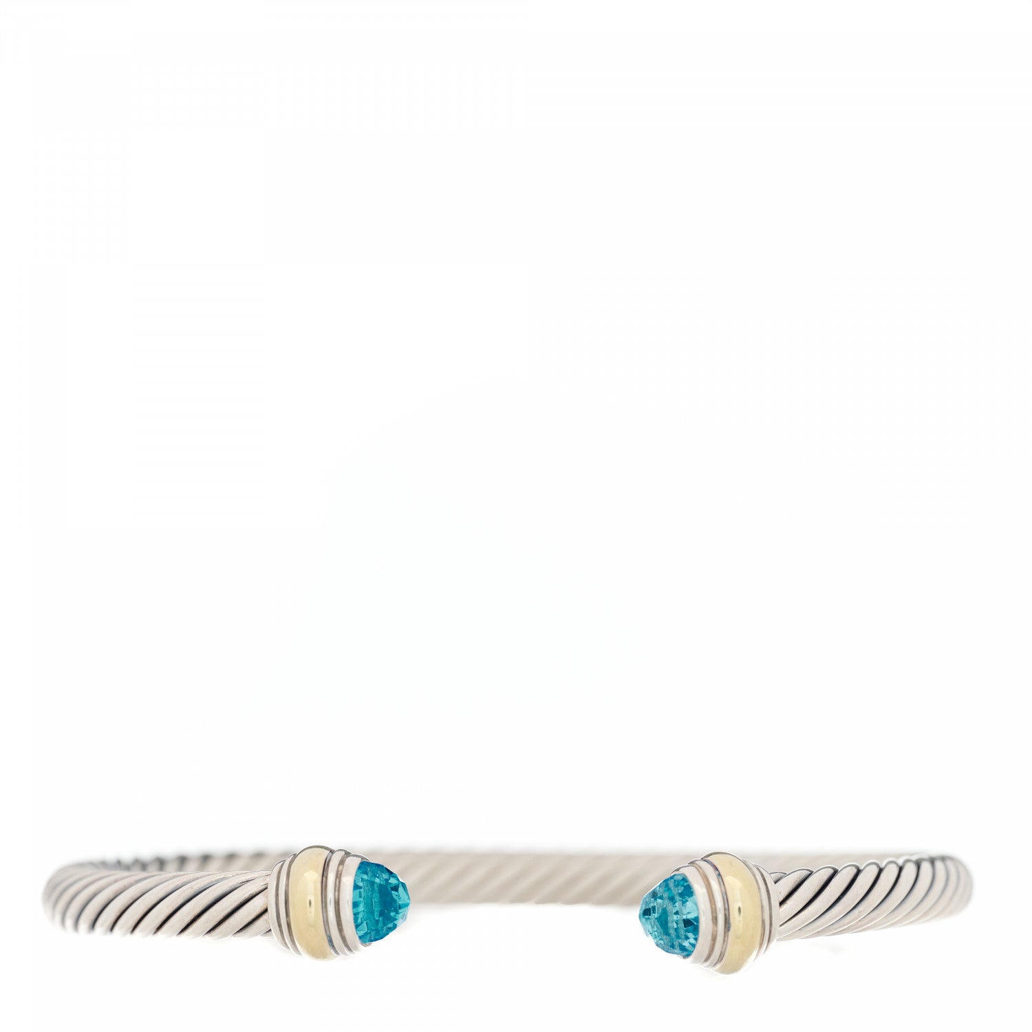 David Yurman Sterling Silver 14K Yellow Gold Blue Topaz 5mm Cable Classics Bracelet 1 of 6