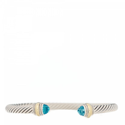 David Yurman Sterling Silver 14K Yellow Gold Blue Topaz 5mm Cable Classics Bracelet 1 of 6
