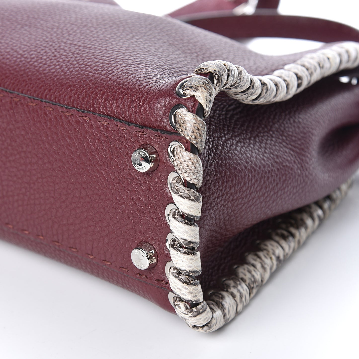 Cuoio Romano Elaphe Selleria Lace Up Bi-Color Medium Peekaboo Iconic Satchel Bordeaux Grigio Polvere Natural