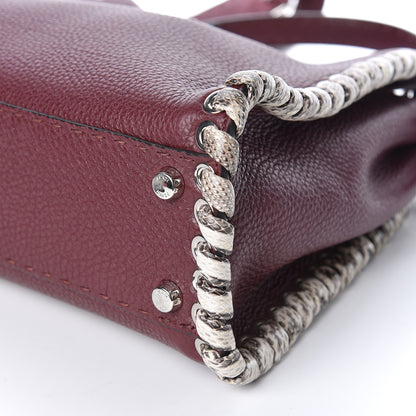 Fendi Cuoio Romano Elaphe Selleria Lace Up Bi-Color Medium Peekaboo Iconic Satchel Bordeaux Grigio Polvere Natural 6 of 15