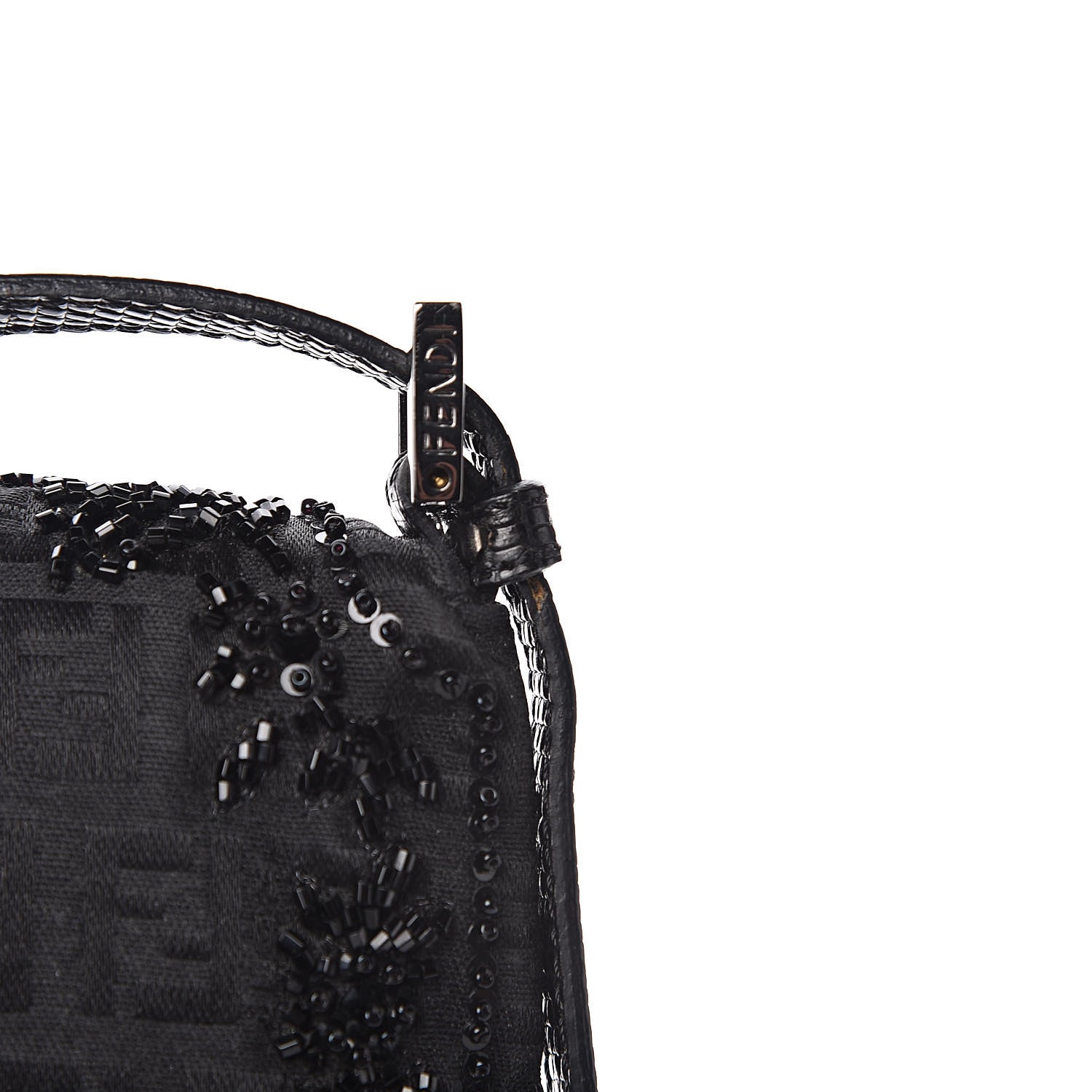 Fendi Zucchino Lizard Beaded Baguette Black 11 of 14