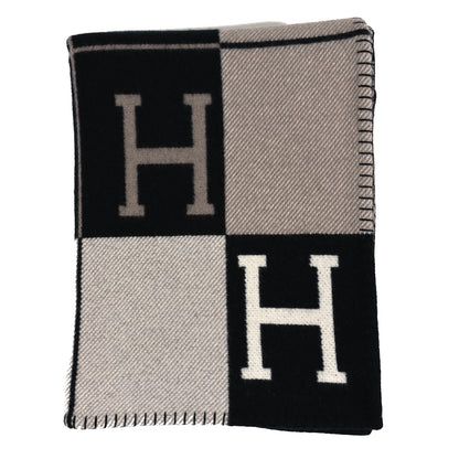 Hermes Wool Cashmere Avalon Signature Blanket Ecru Gris Fonce 1 of 3