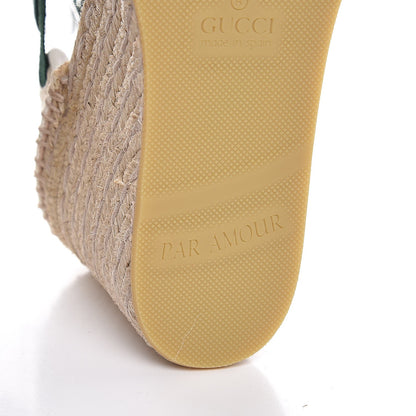 Gucci Canvas Malaga Kid Web Ankle Wrap Espadrille Wedge Sandals 40 Green Red Mystic White Emerald 10 of 11
