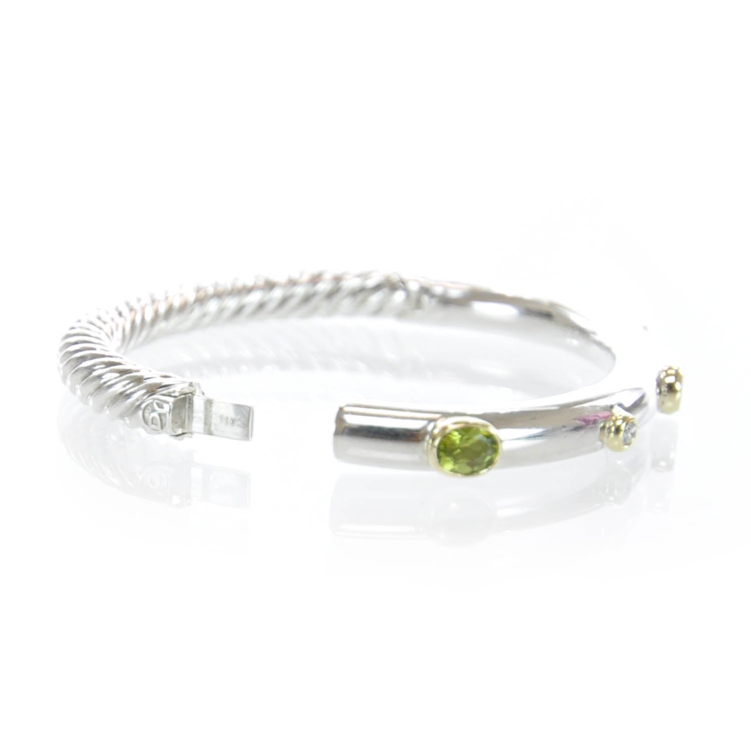 David Yurman Sterling Silver and 18k Gold Signature Peridot Diamond 5mm Bangle 5 of 7