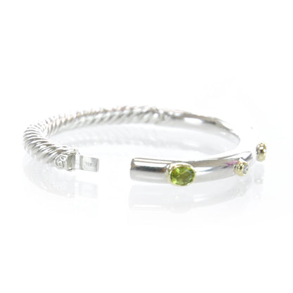 David Yurman Sterling Silver and 18k Gold Signature Peridot Diamond 5mm Bangle 5 of 7