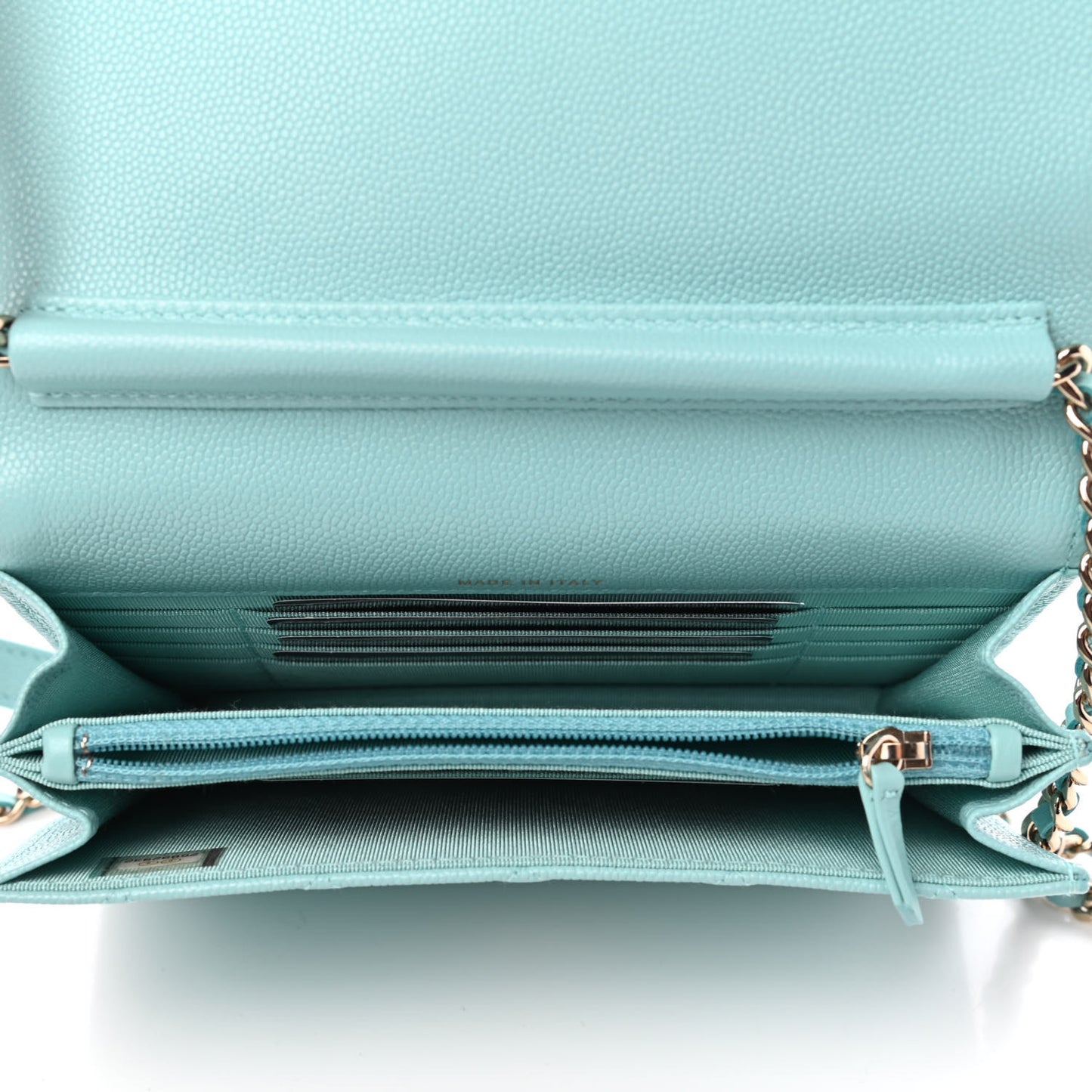 Caviar Quilted Square Wallet On Chain WOC Light Blue