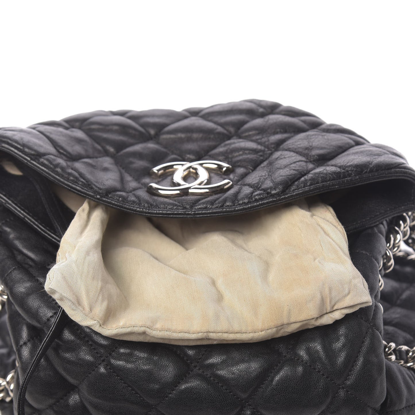Washed Lambskin Chain Around Hobo Black
