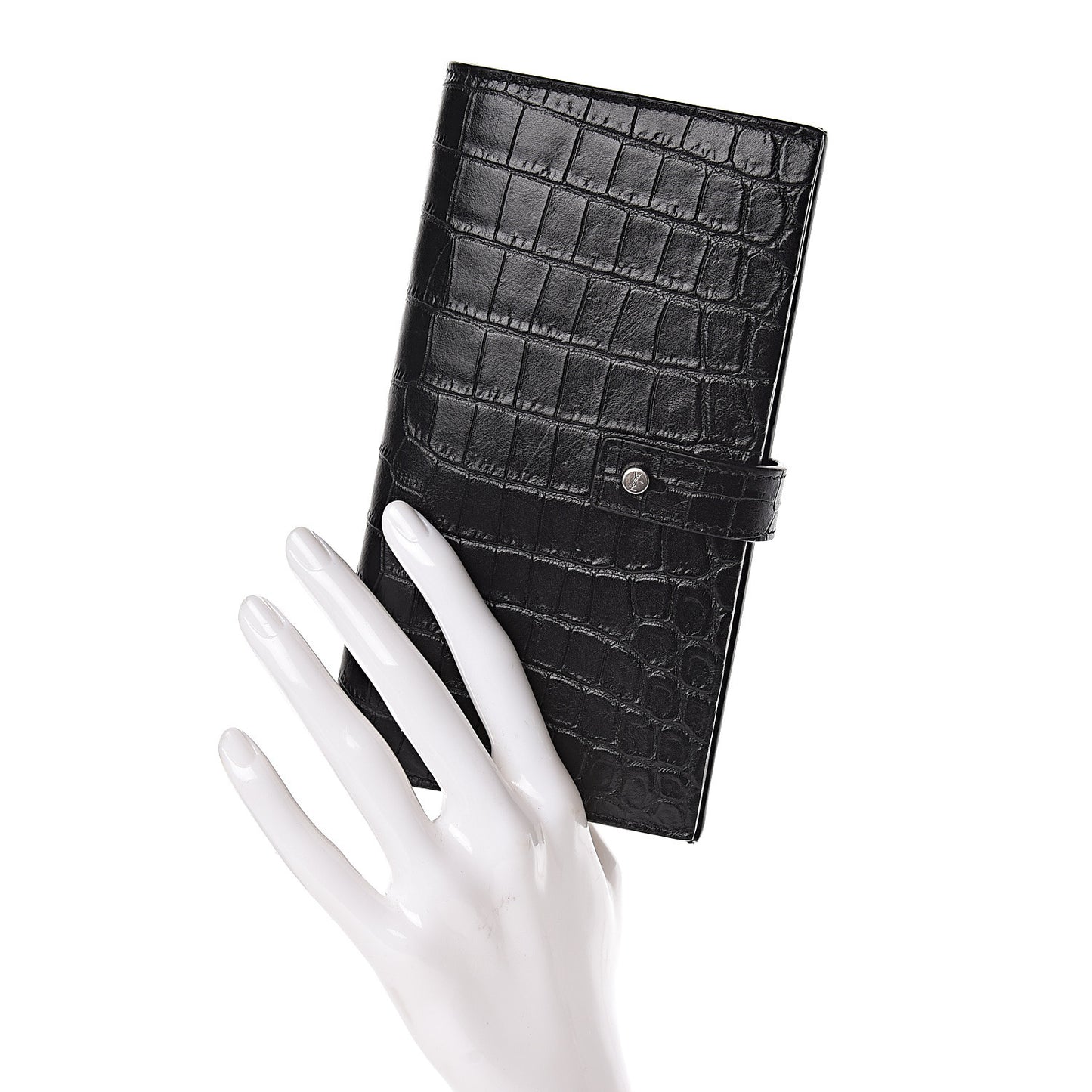 Calfskin Crocodile Embossed Sac De Jour Supple Continental Wallet Black