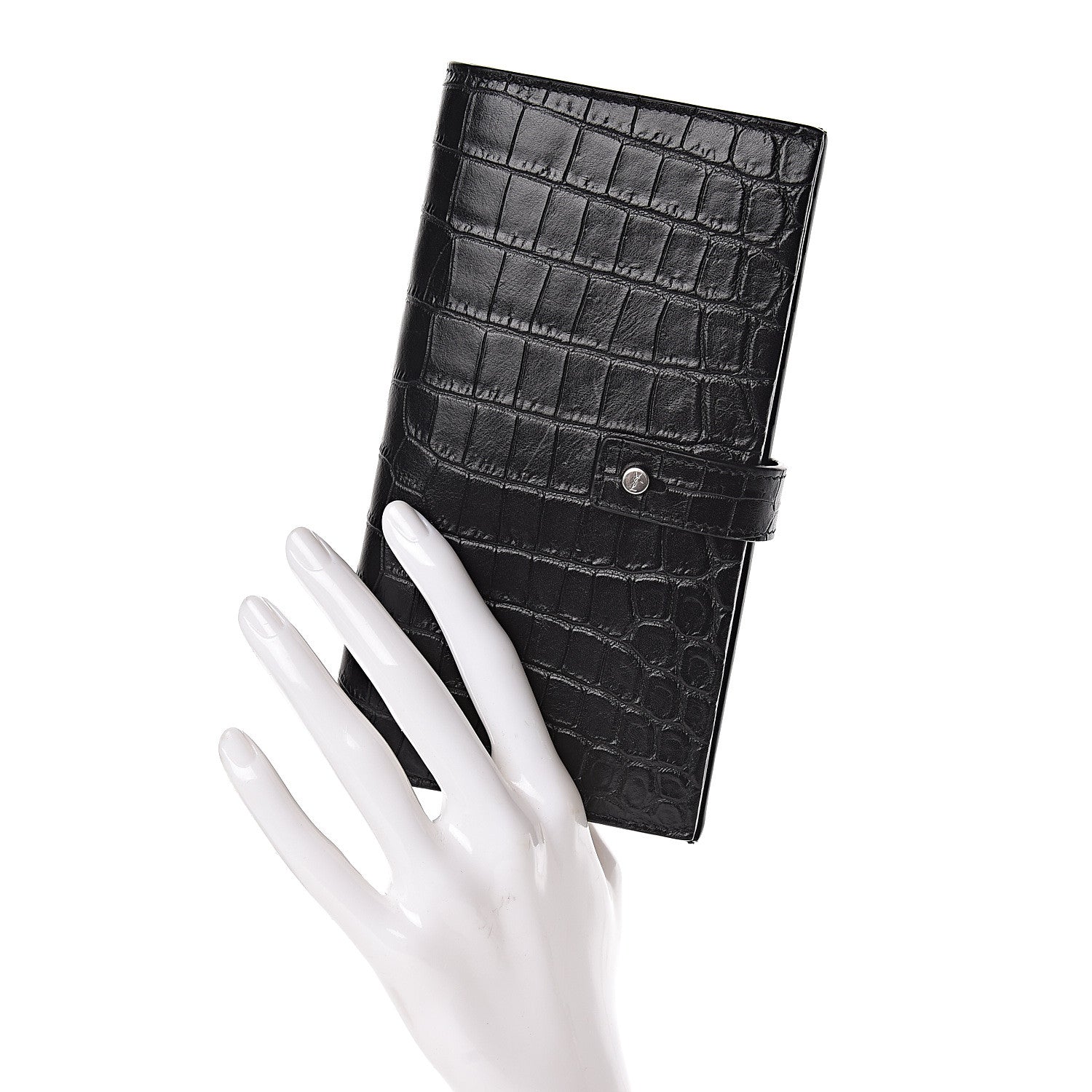 Saint Laurent Calfskin Crocodile Embossed Sac De Jour Supple Continental Wallet Black 2 of 10