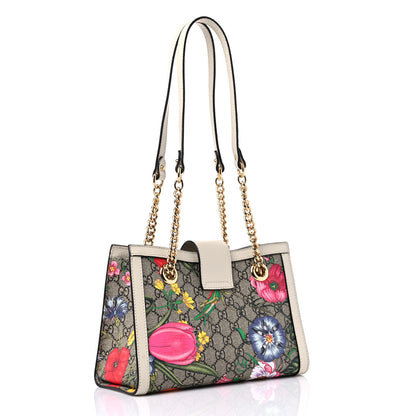 Gucci GG Supreme Monogram Flora Textured Calfskin Small Padlock Tote Beige Ebony Multicolor Mystic White 3 of 15