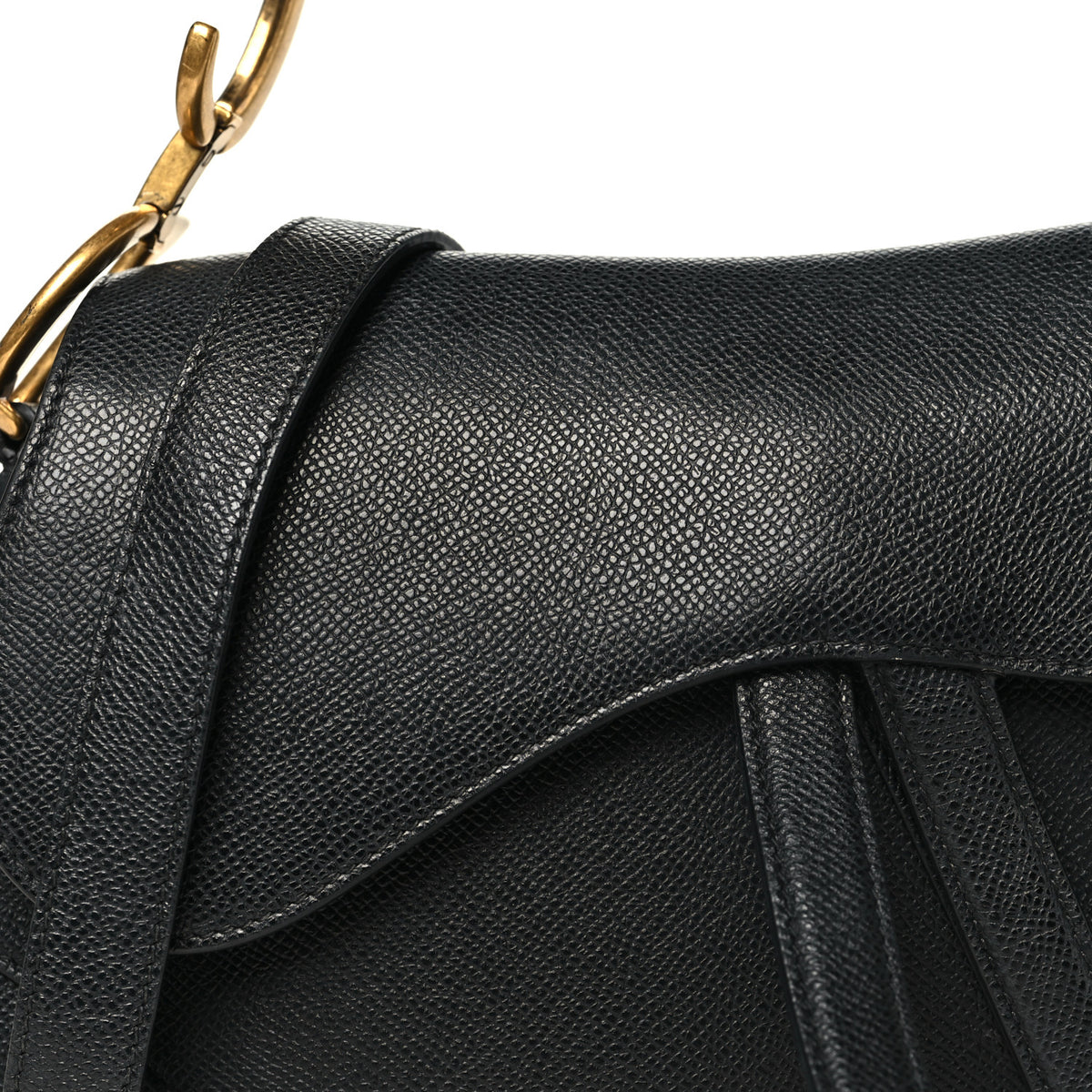 Grained Calfskin Saddle Bag With Strap Black