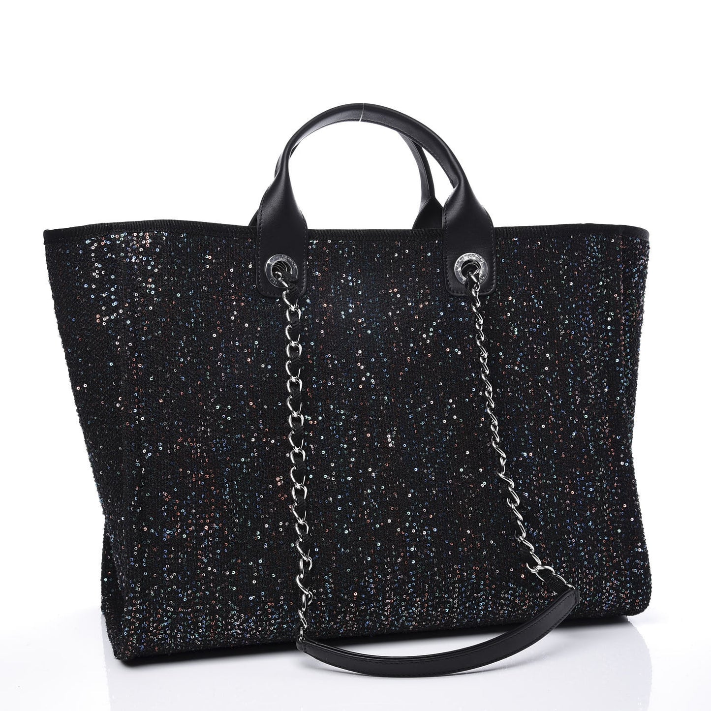 Calfskin Sequin Medium Deauville Tote Black