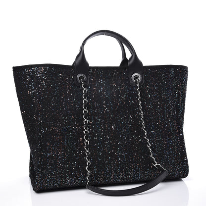 Chanel Calfskin Sequin Medium Deauville Tote Black 2 of 11