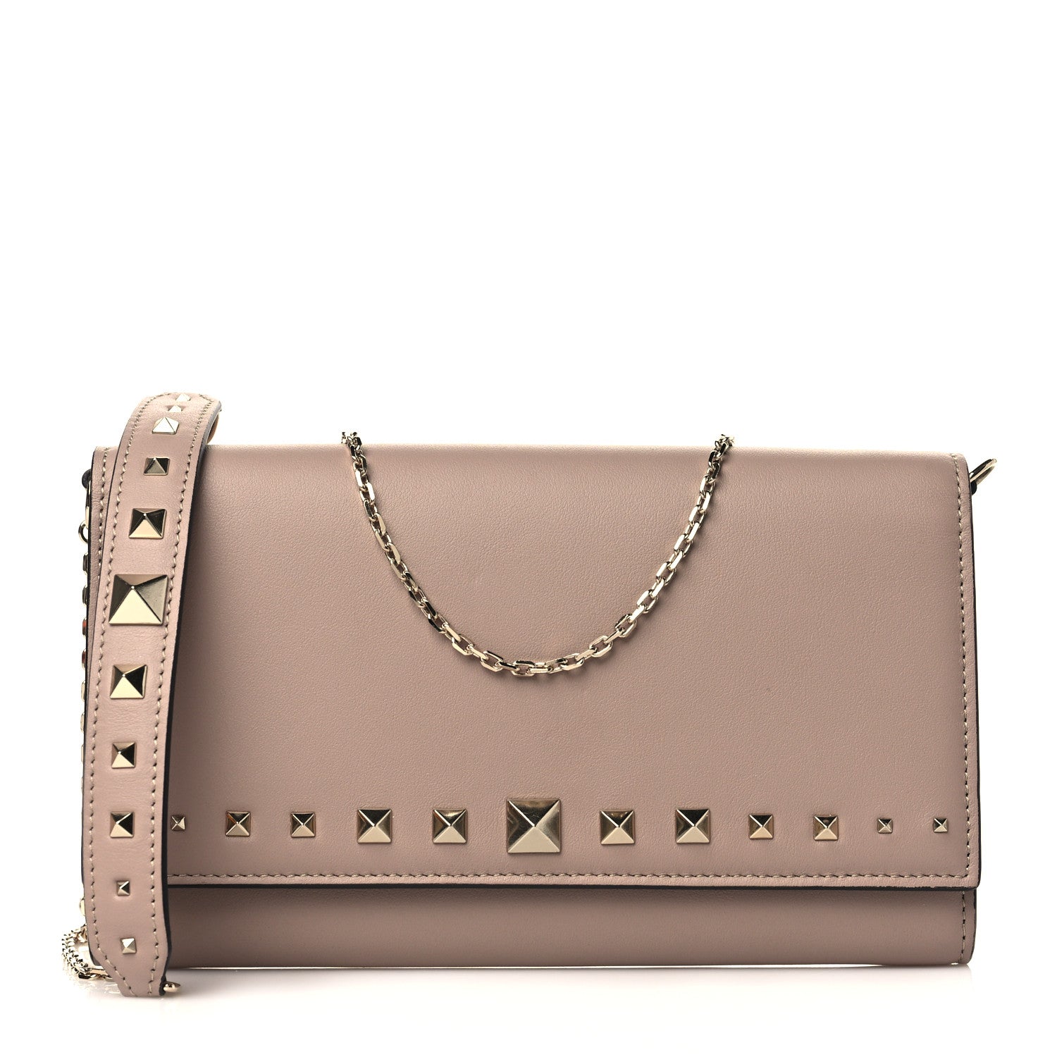 Valentino Garavani Vitello Rockstud Crossbody Wallet on Chain Poudre 1 of 10