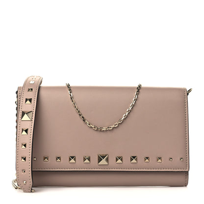 Valentino Garavani Vitello Rockstud Crossbody Wallet on Chain Poudre 1 of 10