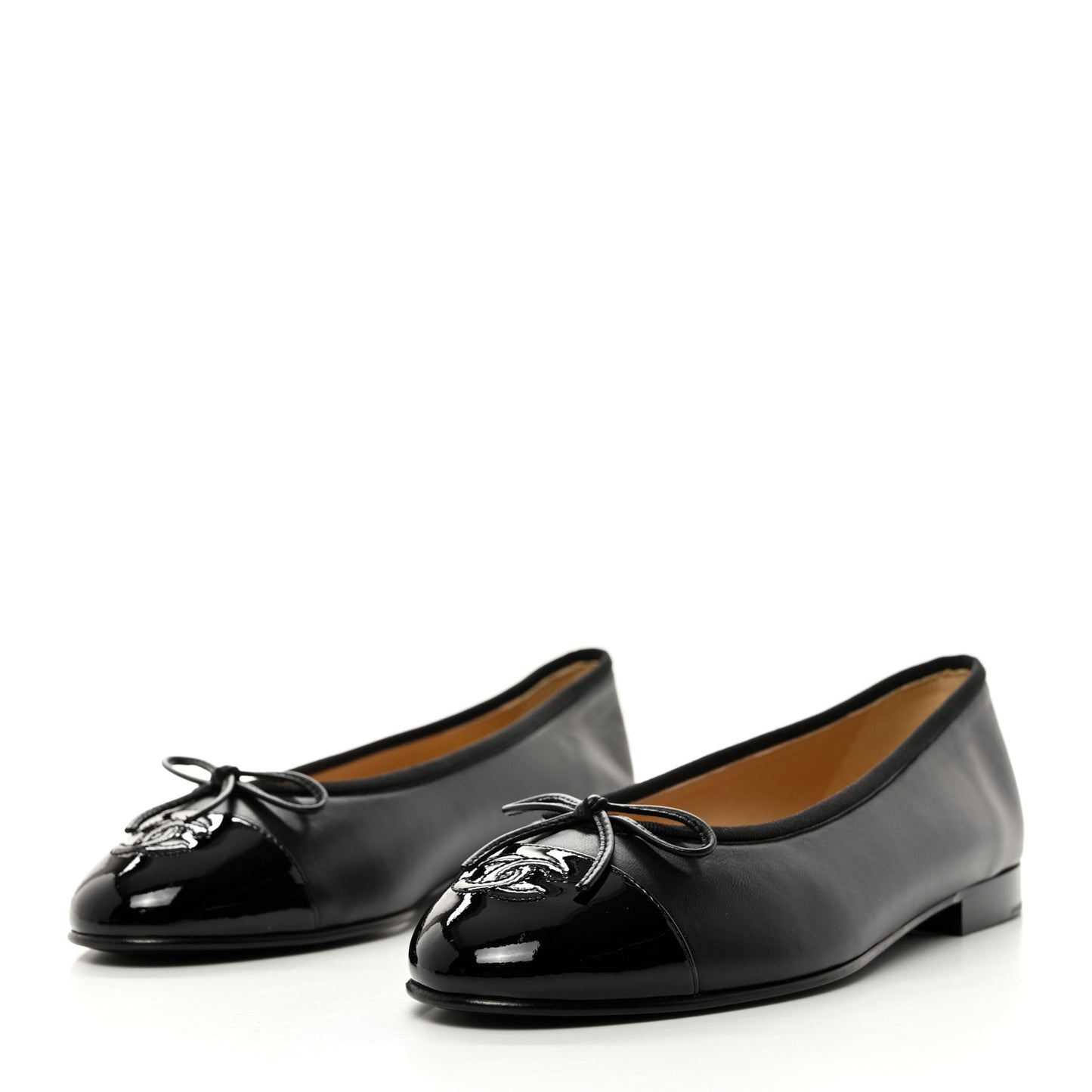 Lambskin Patent CC Cap Toe Ballerina Flats 39 Black