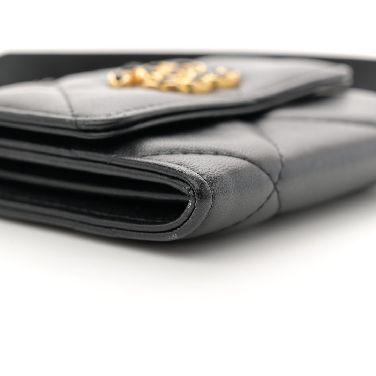 Lambskin Quilted Chanel 19 Flap Coin Purse With Chain Black